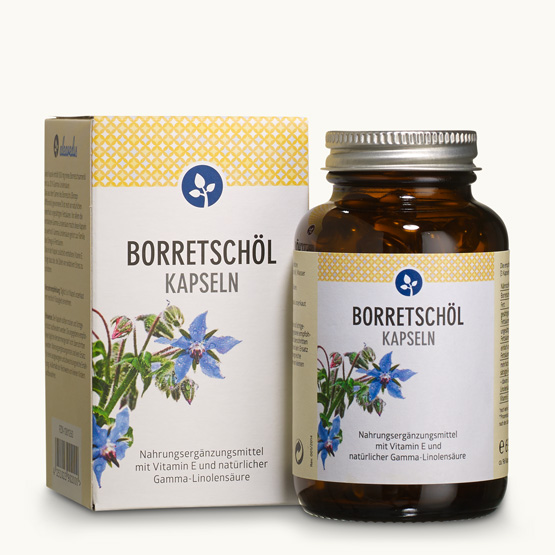 Borretschöl Kapseln Weichgelatine Kapseln mit Borretschsamenöl und Vitamin E.