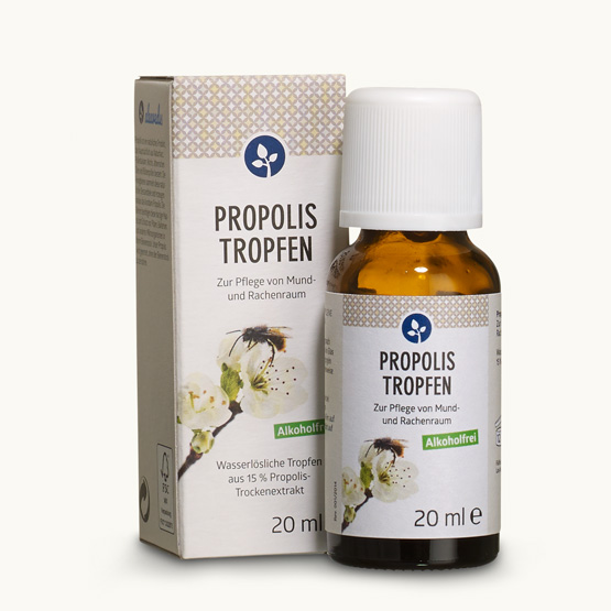 Propolis Tropfen, alkoholfrei Alkoholfreie Tropfen aus 15% Propolis-Trockenextrakt.