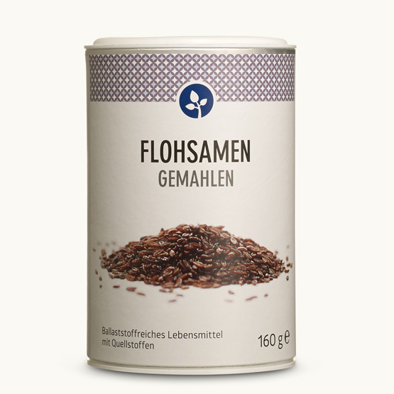 Flohsamen gemahlen Flohsamen gemahlen in der wiederverschließbaren Membrandose.