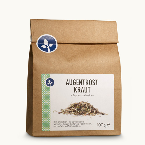 Geschnittenes Augentrostkraut, naturbelassen im Blockbodenbeutel.