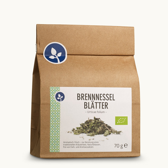 Bio Brennnesselblätter Geschnittenes Brennnesselblätter, aromatisch und aus kontrolliert biologischem Anbau im Blockbodenbeutel.